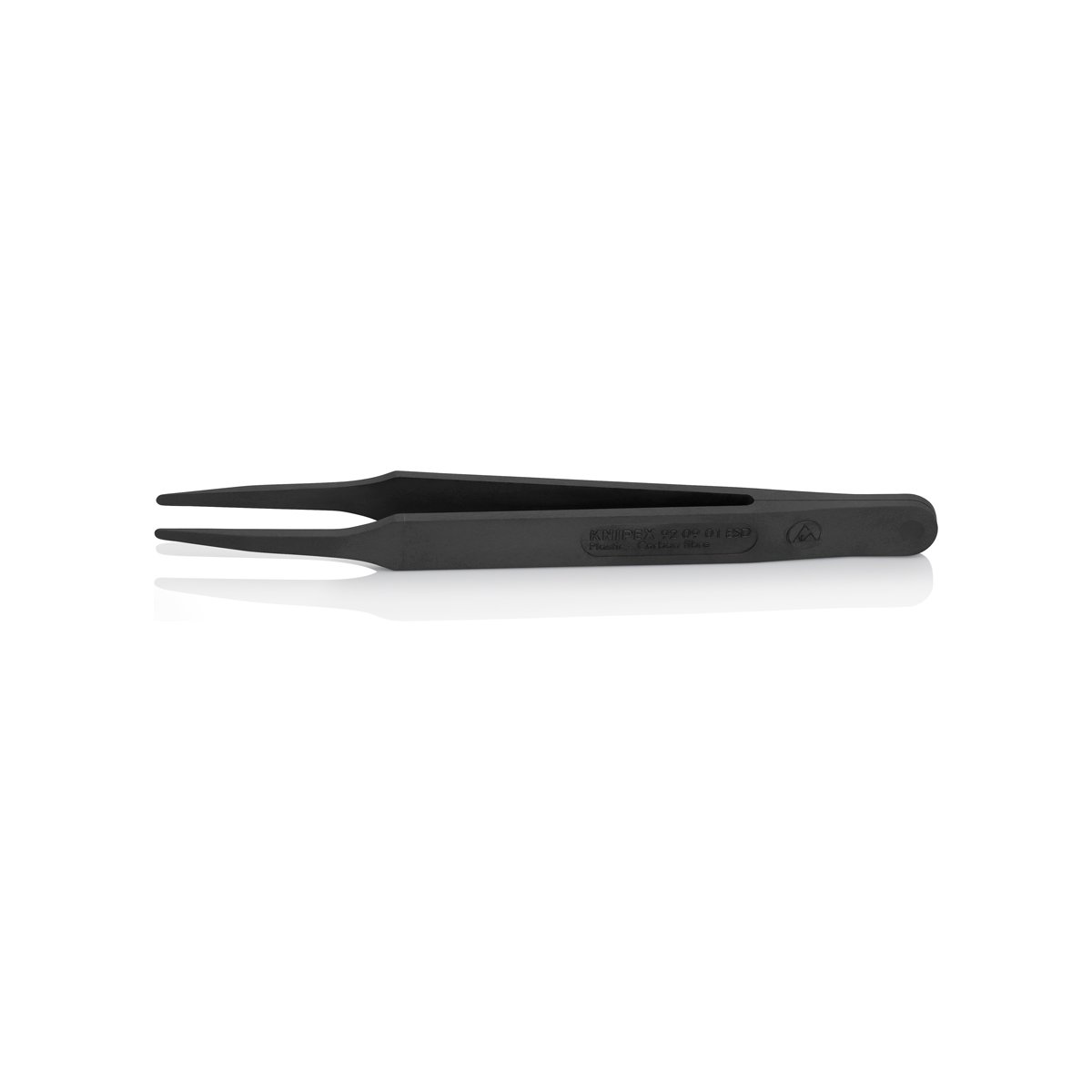 Пинцет углепластиковый ESD, 115 мм, гладкие прямые тупые губки, чёрный матовый