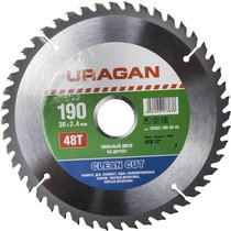 URAGAN ⌀ 190 x 30 мм, 48T, диск пильный по дереву 36802-190-30-48