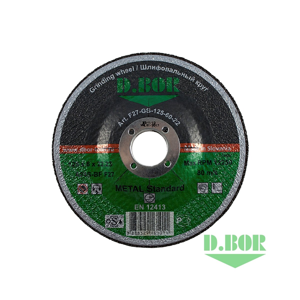 Шлифовальный диск по металлу METAL Standard A24S-BF, F27, 125x6x22,23 (арт. F27-GS-125-60-22) "D.BOR"