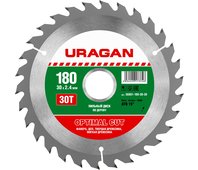 URAGAN ⌀ 180 x 30 мм, 30T, диск пильный по дереву 36801-180-30-30