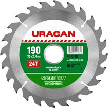 URAGAN ⌀ 190 x 30 мм, 24T, диск пильный по дереву 36800-190-30-24