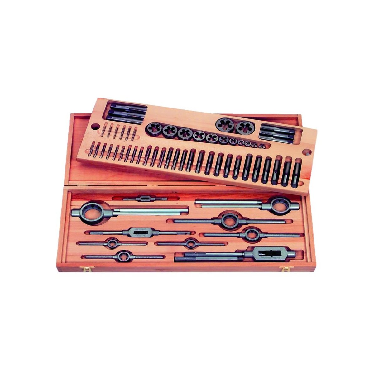 Набор резьбонарезного инструмента No 6006Mf HSS, 38 пр., Mf 6 x 0.75 - 24 x 1.5, деревянный кейс