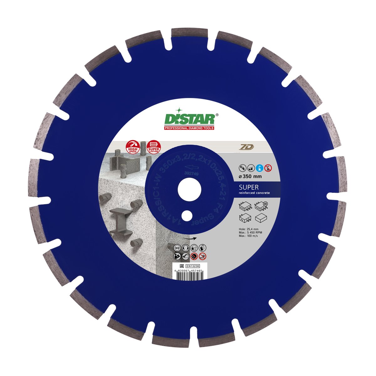 Диск алмазный сегментный  1A1RSS/C1-W 450x3,8/2,8x10x25,4-26 F4 Super, DiStar