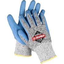 ЗУБР L, 13 класс, перчатки трикотажные для защиты от порезов с рельефным латексным покрытием 11277-L