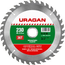 URAGAN ⌀ 230 x 30 мм, 36T, диск пильный по дереву 36801-230-30-36