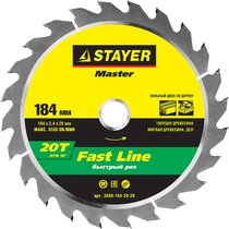 STAYER ⌀ 184 x 20 мм, 20T, диск пильный по дереву 3680-184-20-20