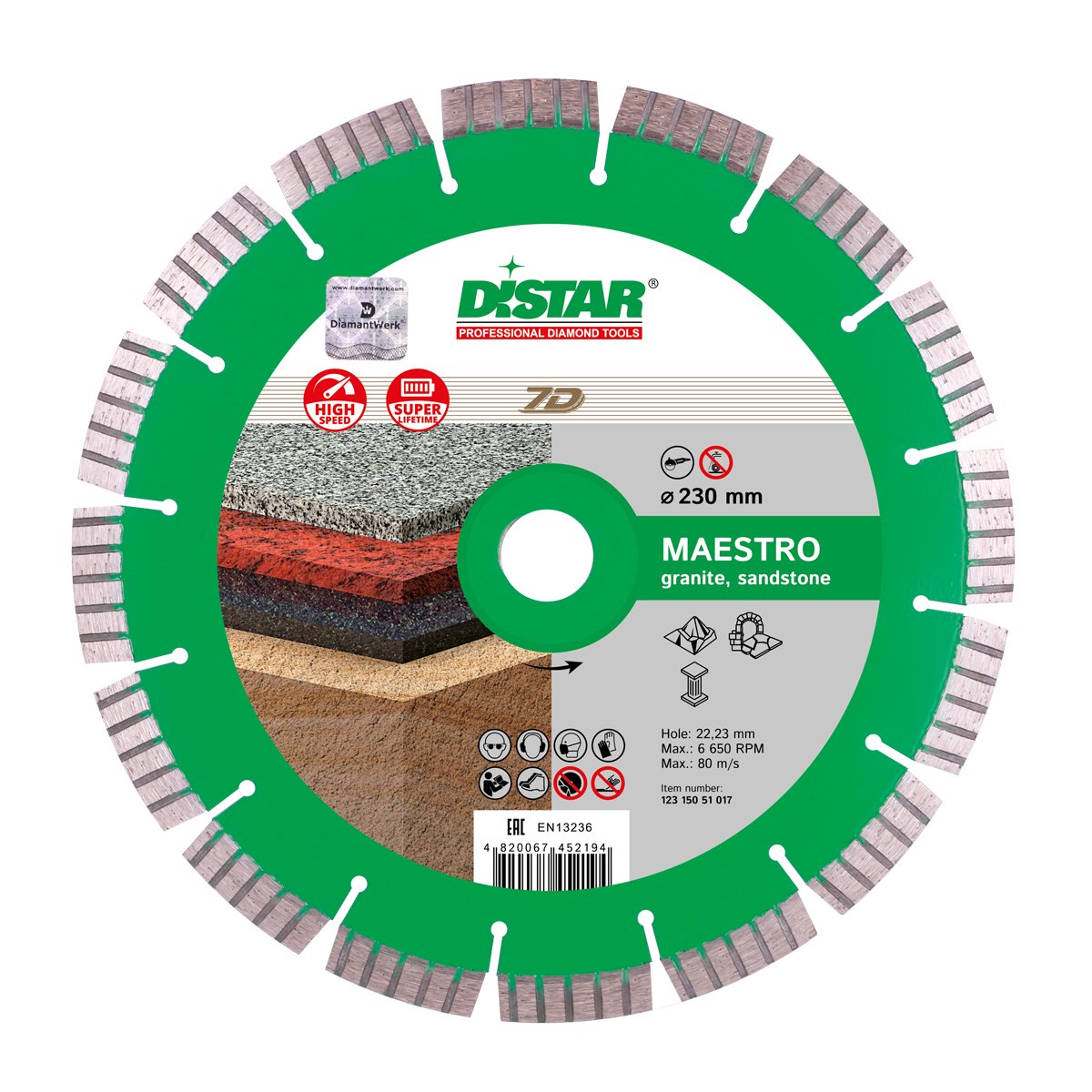 Диск алмазный сегментный  1A1RSS/C3-W 230x2,6/1,8x12x22,23-16 Maestro, DiStar