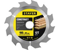 STAYER ⌀ 190 x 30 мм, 12T, пильный диск по дереву с гвоздями 3683-190-30-12