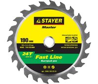 STAYER ⌀ 190 x 20 мм, 24T, диск пильный по дереву 3680-190-20-24