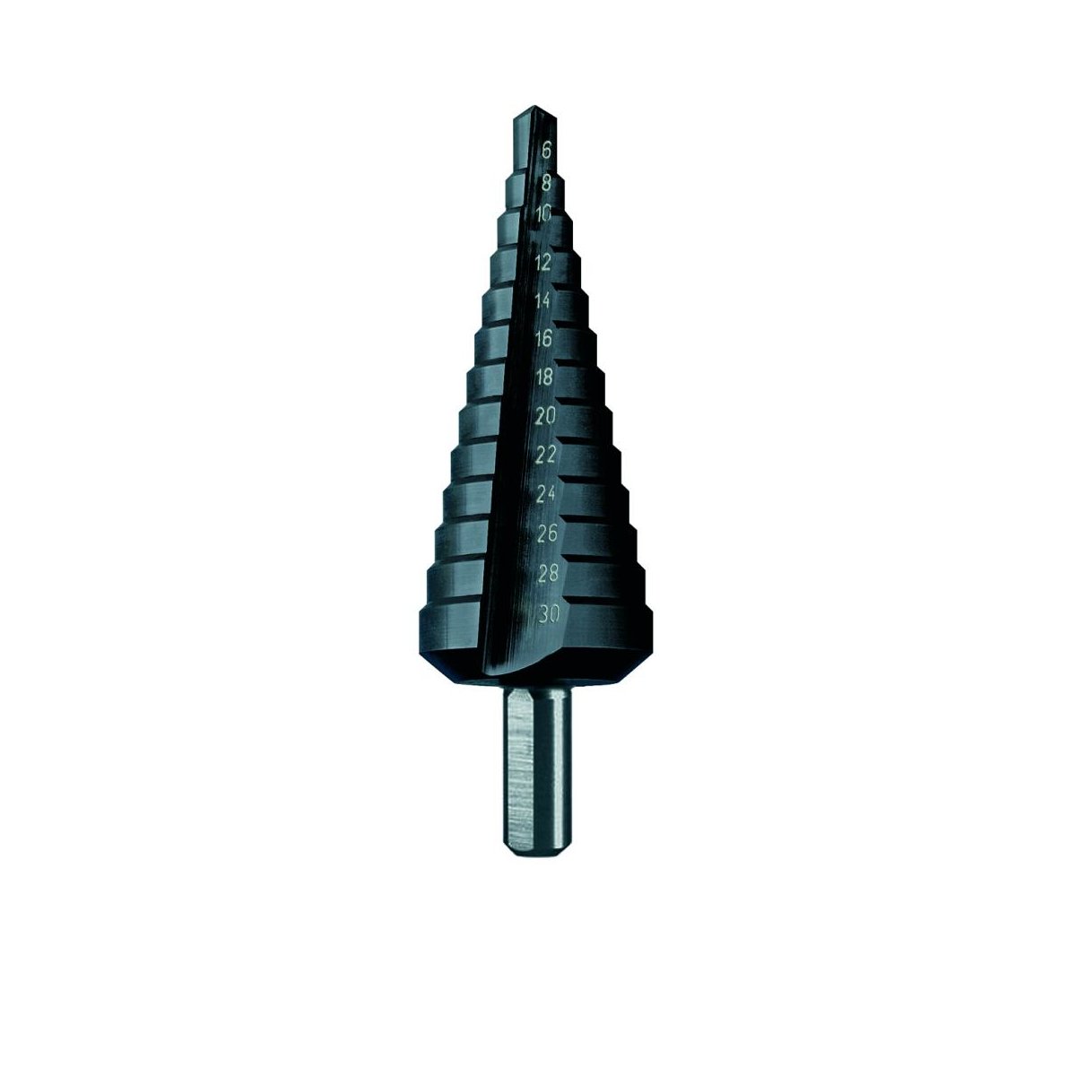 Сверло ступенчатое, HSS TiAlN, Gr.1, d 4-12 мм, прямая канавка, трёхплоскостной хвостовик, CBN шлифовка