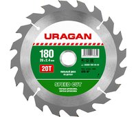 URAGAN ⌀ 180 x 20 мм, 20T, диск пильный по дереву 36800-180-20-20