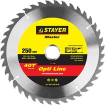 STAYER ⌀ 250 x 30 мм, 40T, диск пильный по дереву 3681-250-30-40