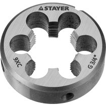 STAYER сталь 9ХС, для трубной резьбы G 3/4", плашка круглая ручная MaxCut 28029-3/4