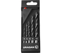 URAGAN 5 шт, 4-5-6-8-10 мм, набор спиральных сверл по дереву 29419-H5