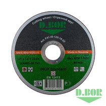 Отрезной диск по нержавеющей стали INOX Standard 20A46S-BF, F41, 125x1,6x22,23 (арт. F41-IS-125-16-22) "D.BOR"