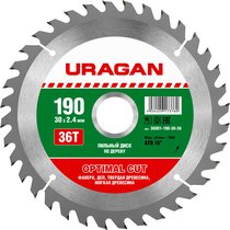 URAGAN ⌀ 190 x 30 мм, 36T, диск пильный по дереву 36801-190-30-36