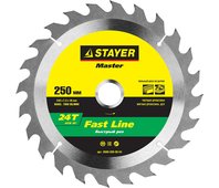 STAYER ⌀ 250 x 30 мм, 24T, диск пильный по дереву 3680-250-30-24