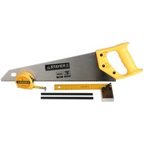 STAYER 7 TPI, 400 мм, набор для столярных работ (ножовка по дереву, угольник, рулетка, карандаши) 15