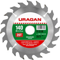 URAGAN ⌀ 140 x 20 мм, 20T, диск пильный по дереву 36801-140-20-20