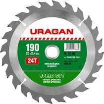URAGAN ⌀ 190 x 20 мм, 24T, диск пильный по дереву 36800-190-20-24