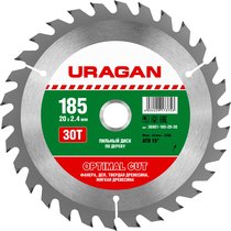URAGAN ⌀ 185 x 20 мм, 30T, диск пильный по дереву 36801-185-20-30