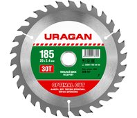 URAGAN ⌀ 185 x 20 мм, 30T, диск пильный по дереву 36801-185-20-30